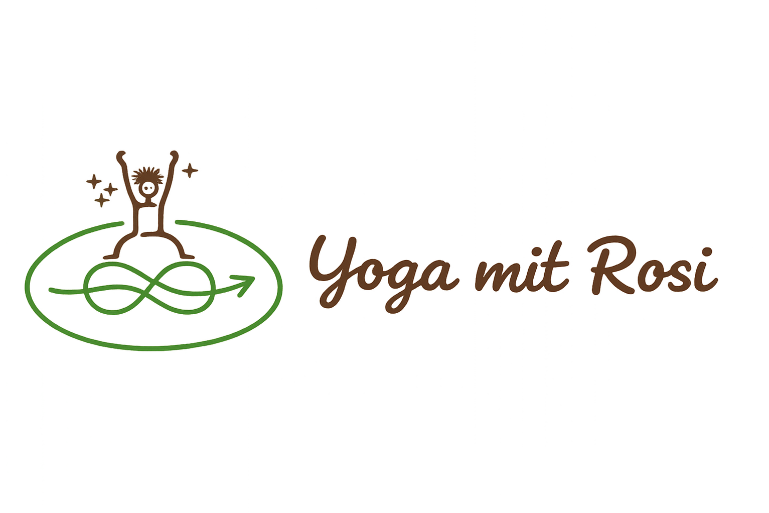 Logo Yoga mit Rosi - Unendlichkeitssymbol mit einer Skizze einer Person in einer Yogahaltung